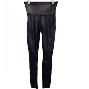 SPANX Faux Leather Moto Legging Very Black Size Small